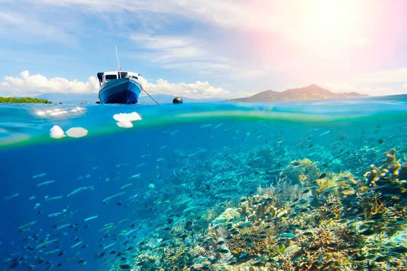 Taman Nasional Bunaken di Sulut yang terkenal dengan kejernihan air dan biota lautnya yang menawan dan langka. (SHUTTERSTOCK)