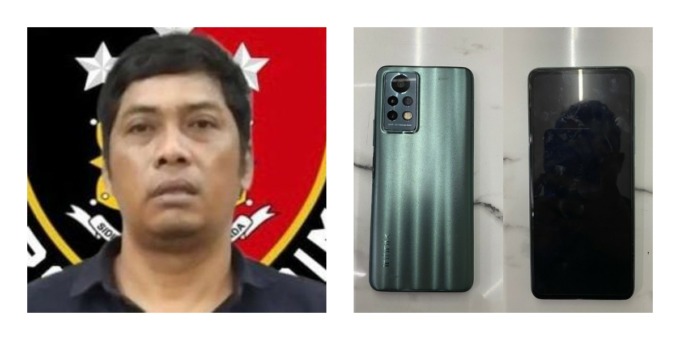 RESIDIVIS: Tersangka SH diamankan bersama barang bukti HP korban. (IST)