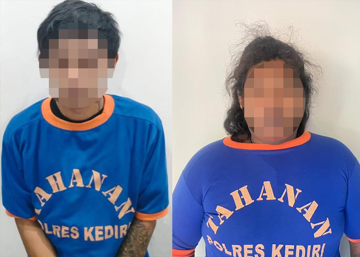 TERSANGKA: Agung Bahroni dan Roma Dhoni yang terlibat peredaran pil dobel L ilegal telah diamankan Satresnarkoba Polres Kediri.