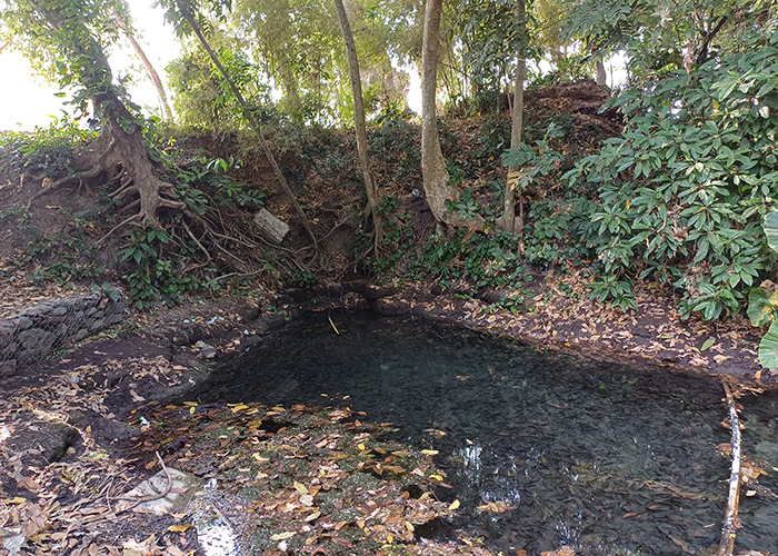 KURANG TERURUS: Kondisi Sumber Ngreco yang kotor karena tumpukan sampah plastik dan daun-daun kering.
