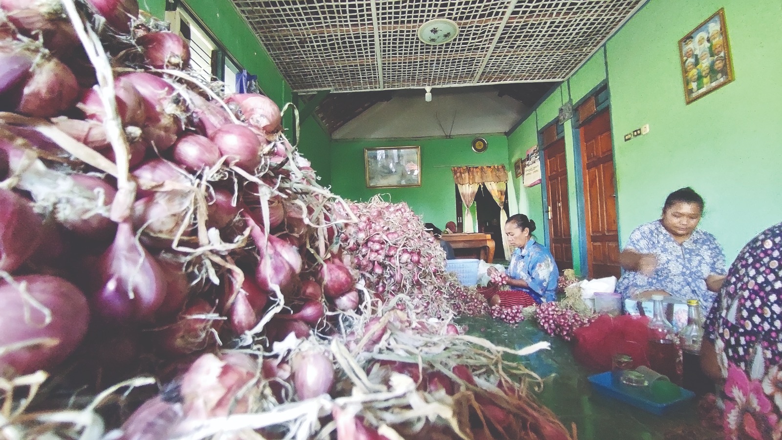 RUGI BESAR: Petani bawang merah sirat berambang. Stok bawang merah di Kabupaten Nganjuk melimpah karena panen serentak terjadi sejak bulan lalu di Kota Angin.