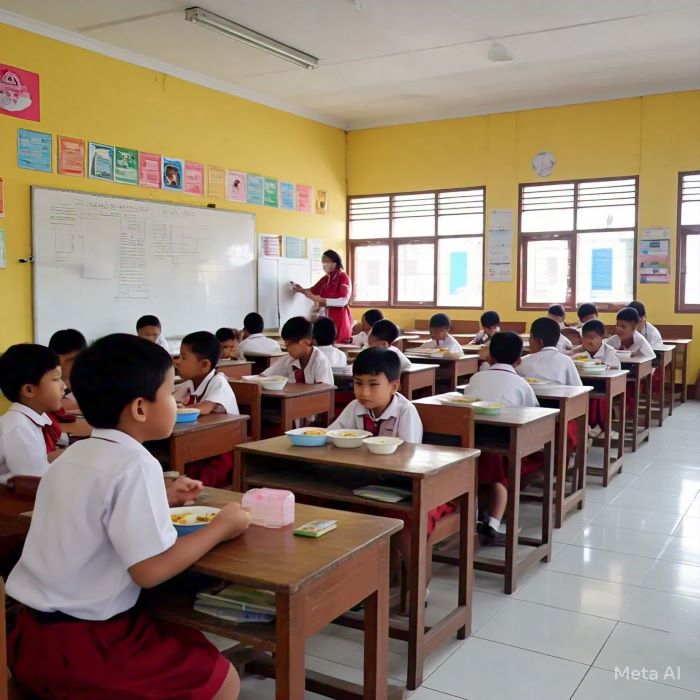 Ilustrasi anak mendapatkan makan siang bergizi gratis