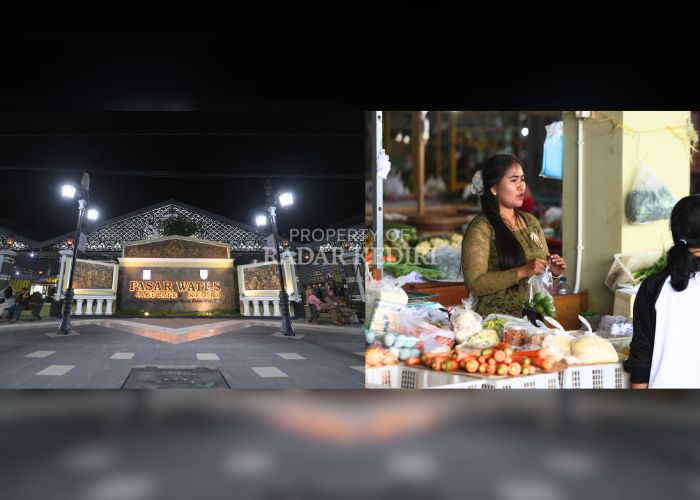 MENARIK PERHATIAN: Pedagang Pasar Wates melayani pembeli dengan menggunakan busana ala tempo dulu. Foto kiri, Pasar Wates Kediri di malam hari, yang juga dimanfaatkan warga untuk bersantai dan mencar