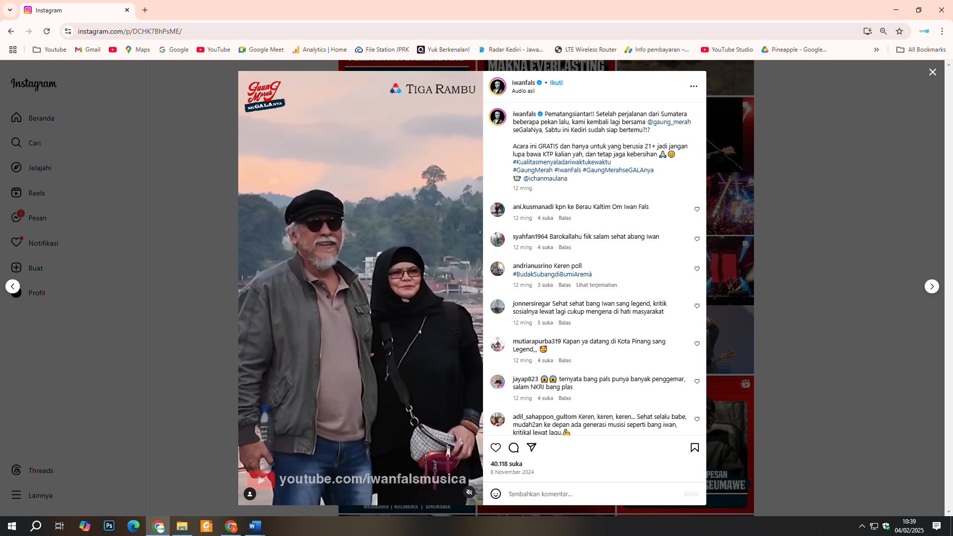 Iwan Fals dan istrinya, Rossana.