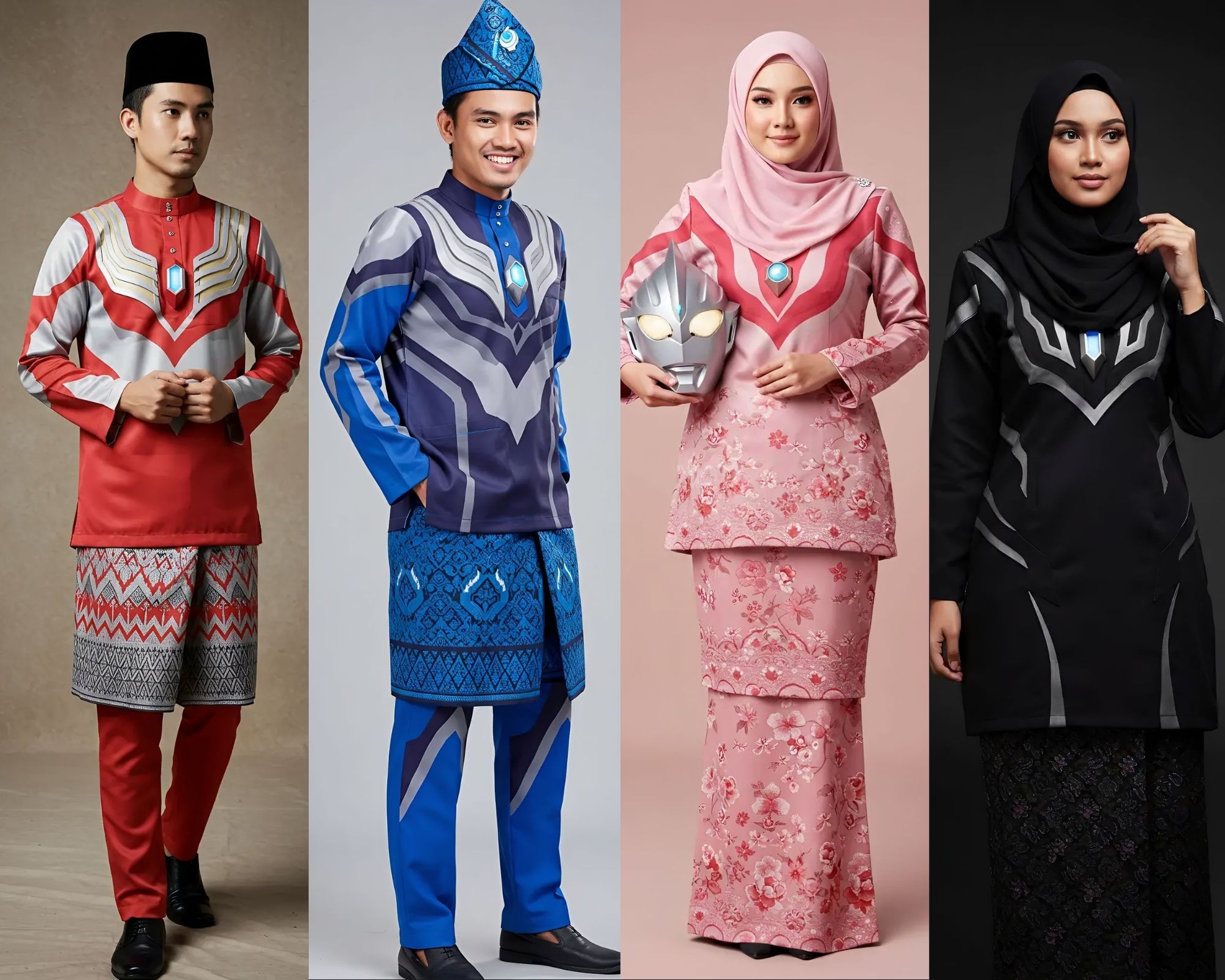 Seorang pengguna tiktok membagikan postingan baju lebaran dengan desain ultraman.
