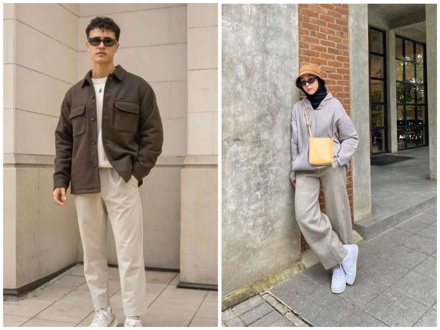 Remaja berpose dengan mengenakan pakaian bergaya street style.