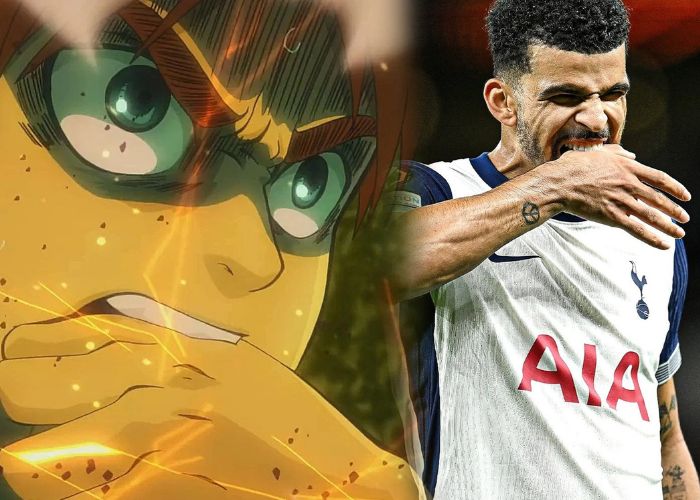 Dominic Solanke saat merayakan gol seperti Eren Yaeger.