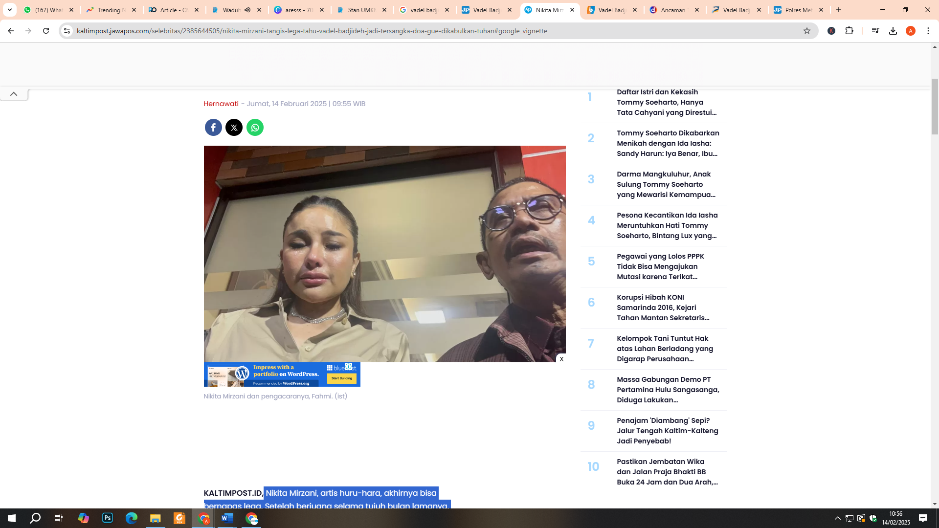 Reaksi Nikita Mirzani saat mengetahui Vadel Badjideh ditetapkan sebagai tersangka