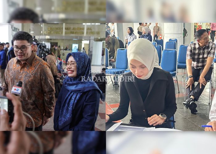 Bupati Kediri Terpilih Hanindhito Himawan Pramana dan Wali Kota Kediri Terpilih Vinanda Prameswati melakukan registrasi jelang pemeriksaan kesehatan.