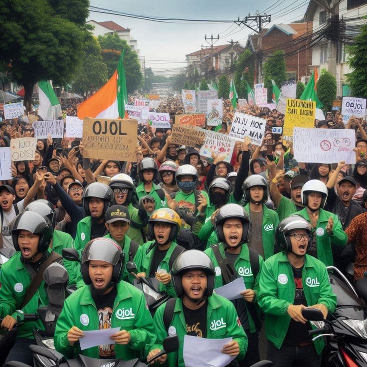 Sejumlah ojek online melakukan aksi demo hingga mogok kerja di Jakarta