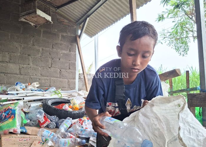 Putra memungut botol plastik bekas demi membantu ekonomi keluarga.