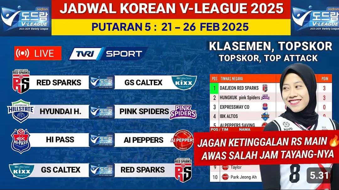 Jadwal penayangan Red Sparks Vs Gs Caltex
