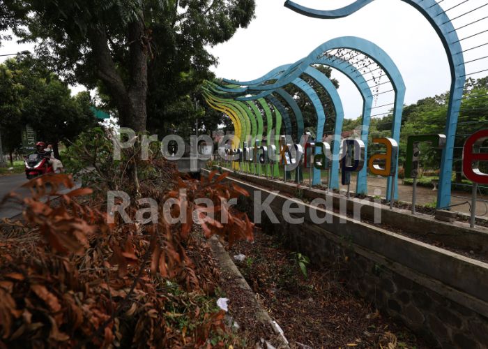 TAK TERAWAT: Ranting pohon kering menumpuk di depan pagar Taman Kota Pare Kediri.