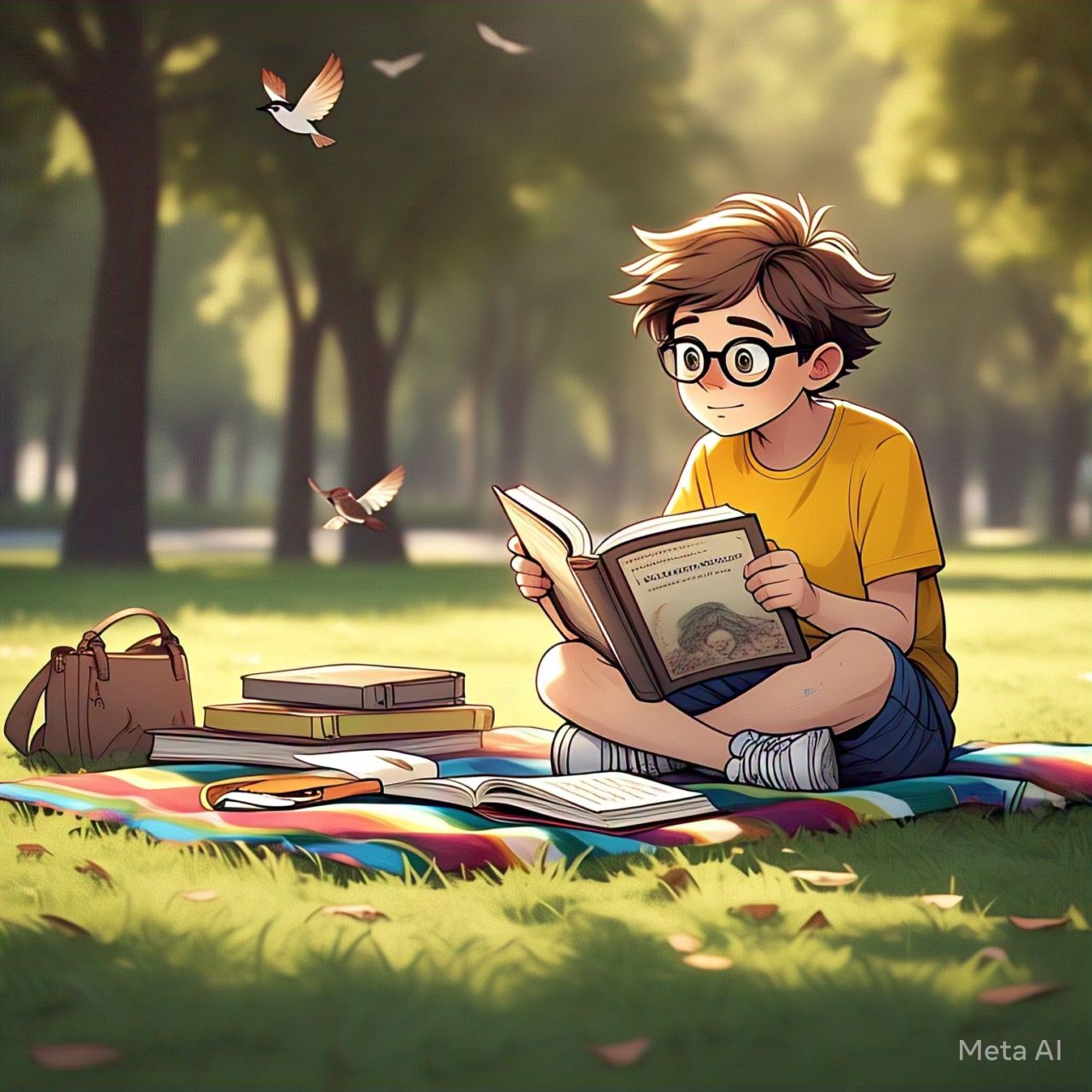 Seorang anak laki-laki membaca buku