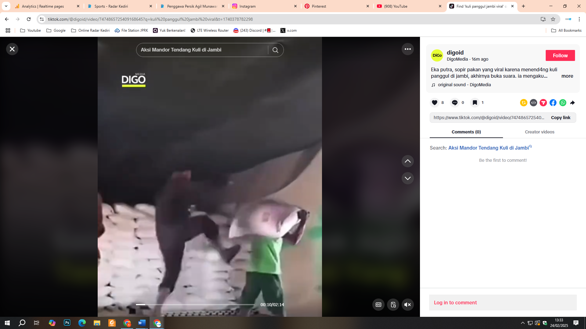 Tampak aksi Pria Tendang Kuli Panggul di Jambi