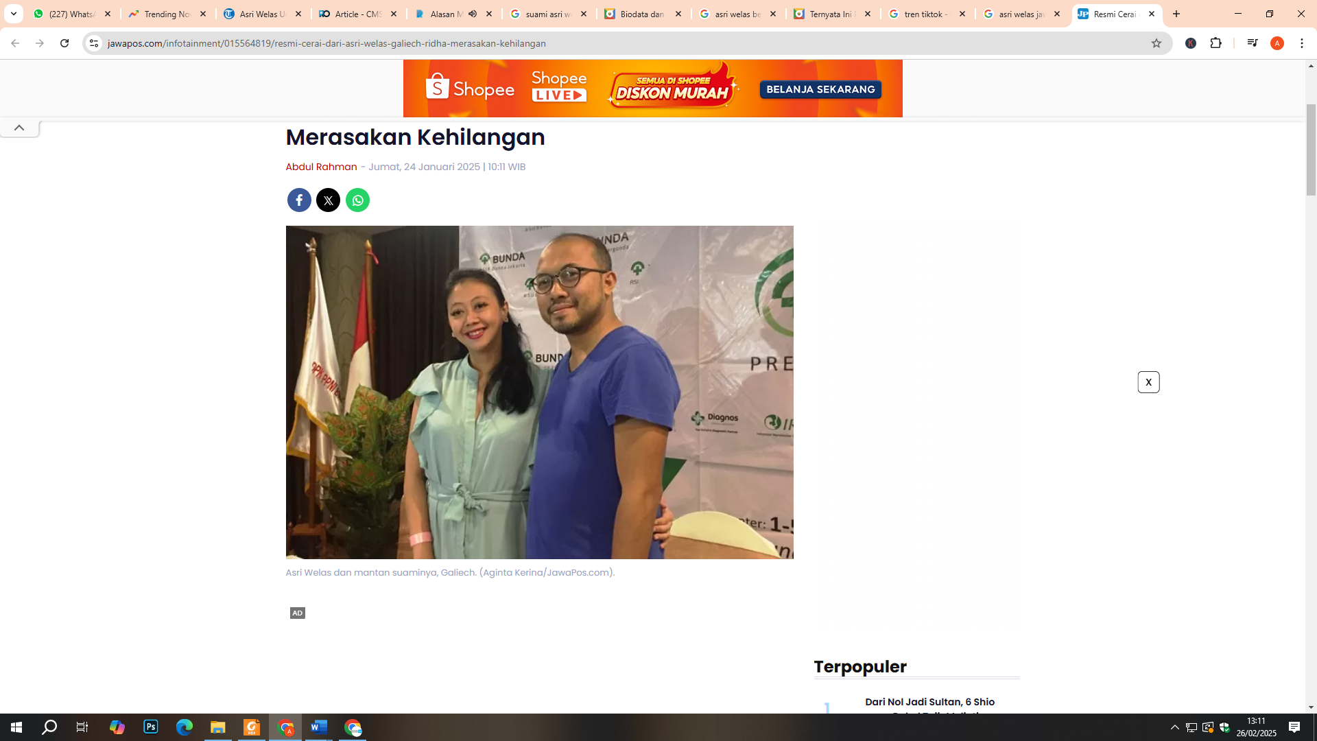 Potret asri Welas dan Galiech Ridha Rahardja saat masih menjadi suami istri