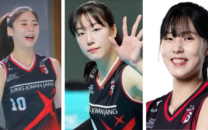 Park Hye-min, Jeon Da-bin dan Lee Seon-woo bintang muda Red Sparks saat mengalahkan Pink Spider 3-2 pada Sabtu 1/3/2025