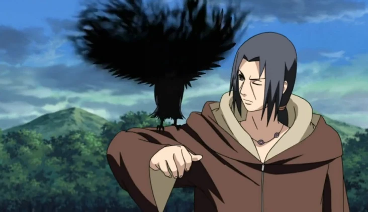 Caption: Ilustrasi Uchiha Itachi yang sedang membakar burung gagak Shishui agar tidak disalahgunakan.