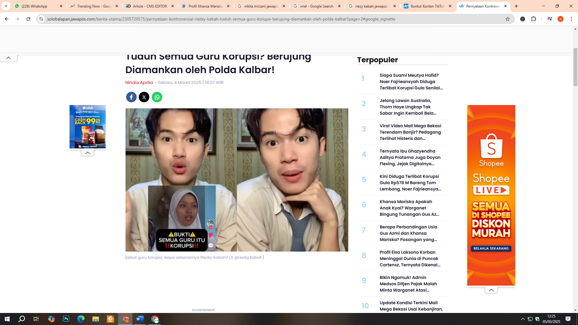 Tampilan salah satu konten Riezky Kabah yang dinilai hina profesi guru