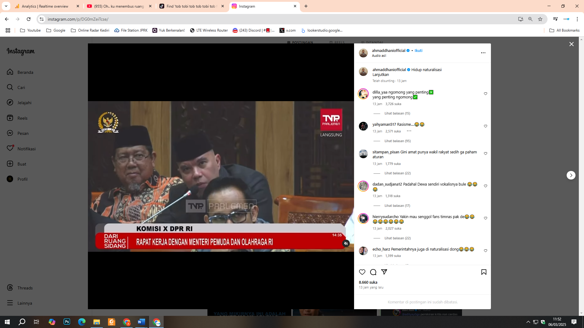 Ahmad Dhani ketika memberikan saran terkait naturalisasi
