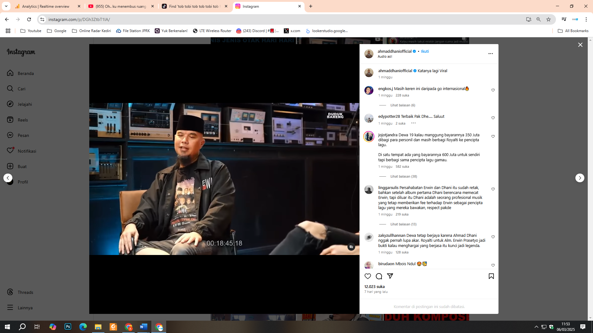 Ahmad dhani ketika sedang podcast dengan Anji