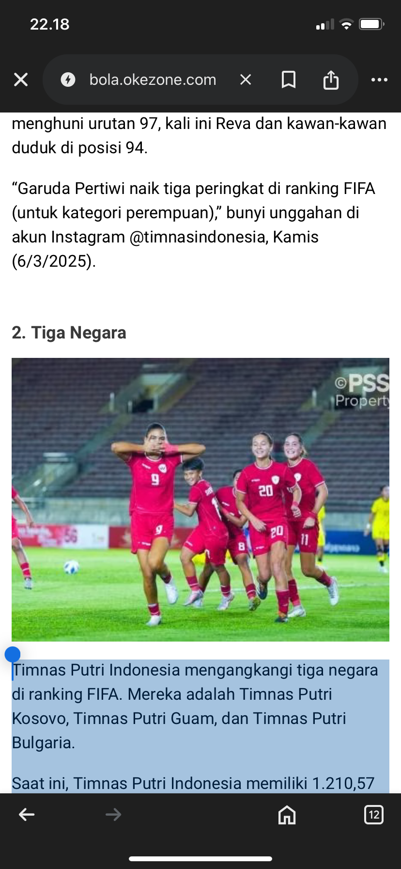 Timnas Putri Indonesia berhasil kalahkan Timnas Putri Arab Saudi 1-0