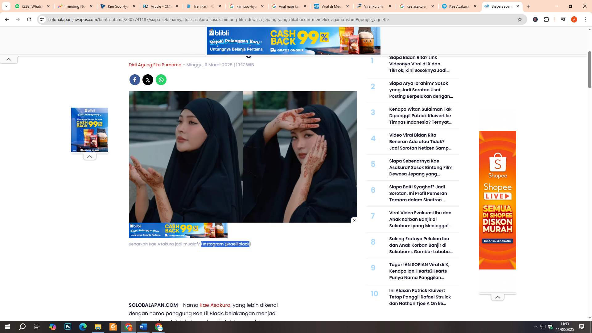 Kae Asakura arau Rae Lil Black mengenakan hijab dan pakaian tertutup