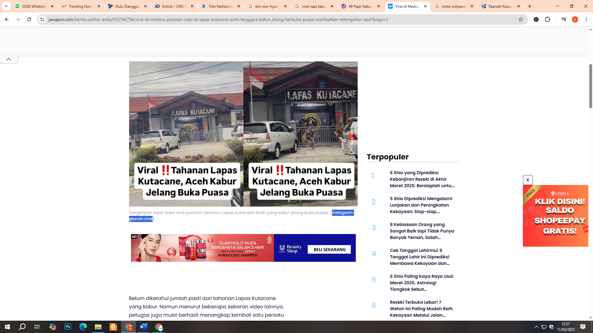 Tampak beberapa Napi kabur lewat gerbang