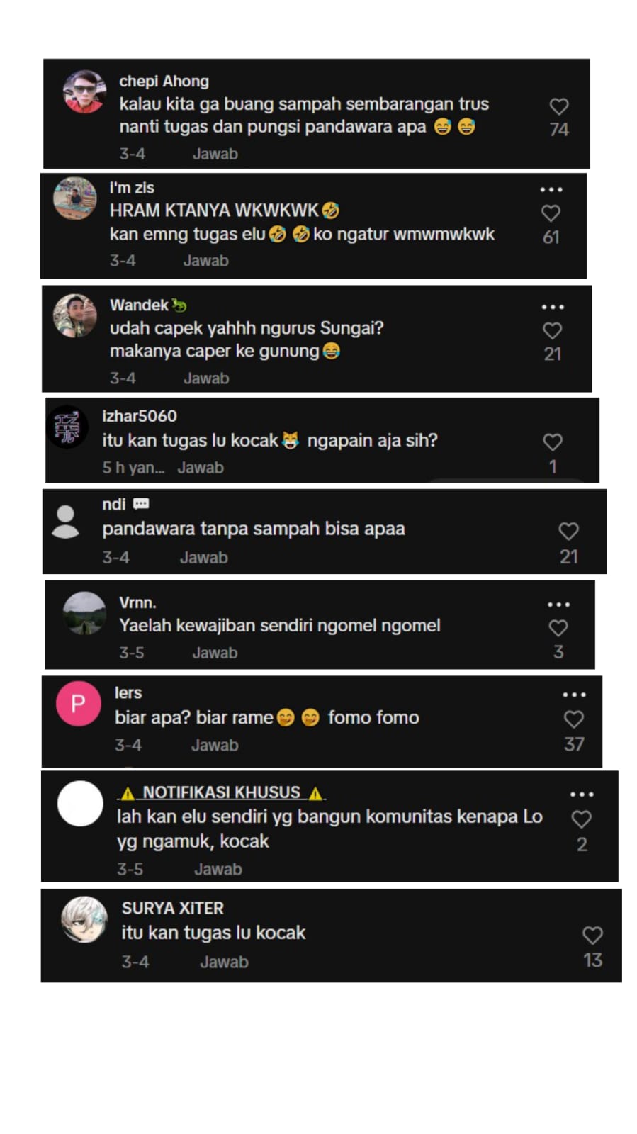 Komentar netizen yang menghujat Pandawara