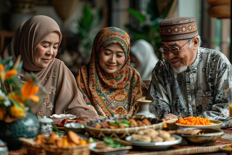 Ilustrasi Keluarga yang Sedang Merayakan Idul Fitri Bersama (Sumber : Midjourney AI)