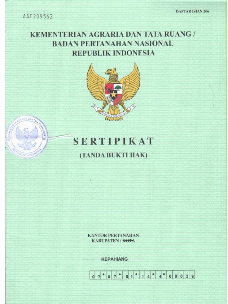 Contoh Sertifikat Tanah