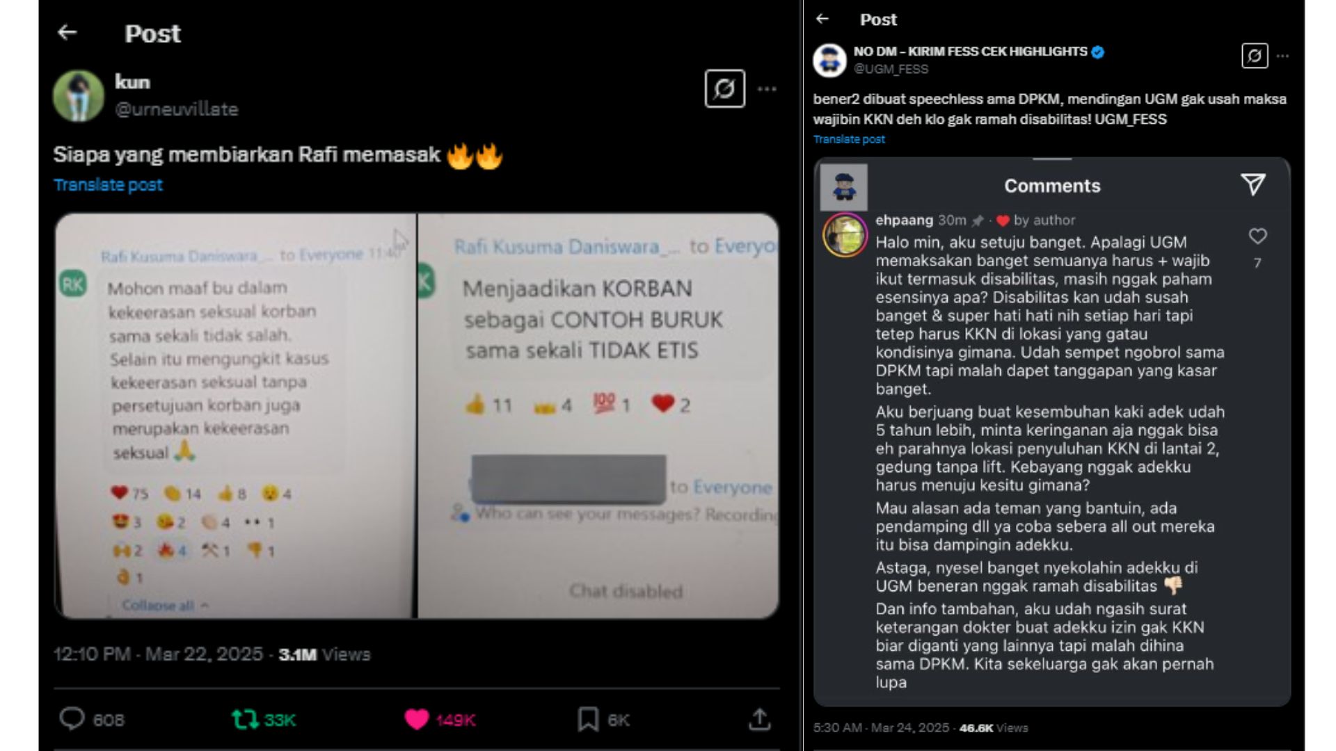 Tangkapan Layar Tweet Terkait DPKM UGM 2025