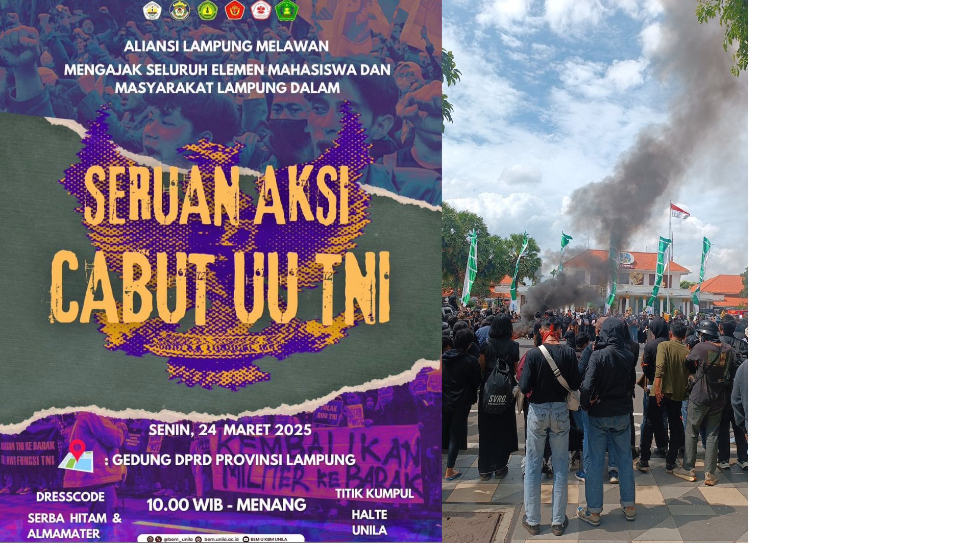 Tangkapan Layar Seruan Aksi dan Foto Perlawanan Masyarakat Serta Mahasiswa