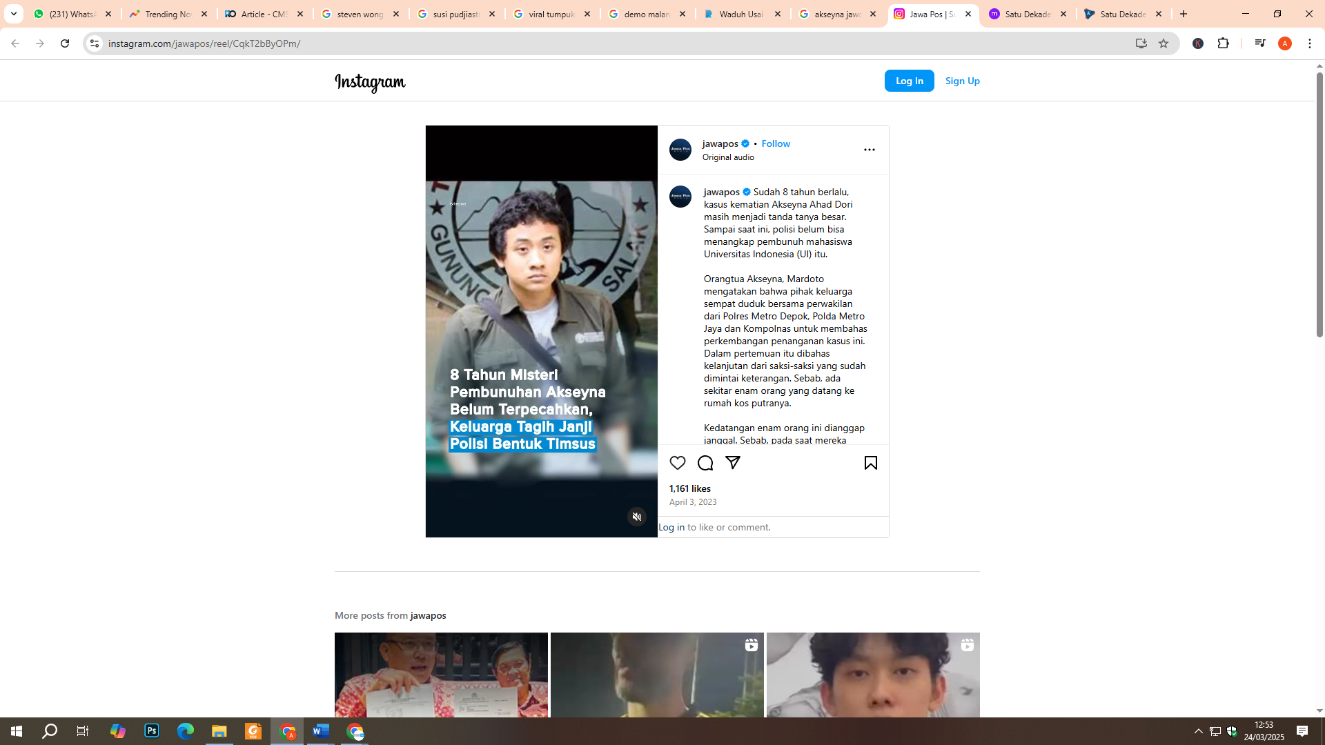 Akseyna Ahad Dori, Mahasiswa UI yang ditemukan meninggal dunia 10 tahun lalu