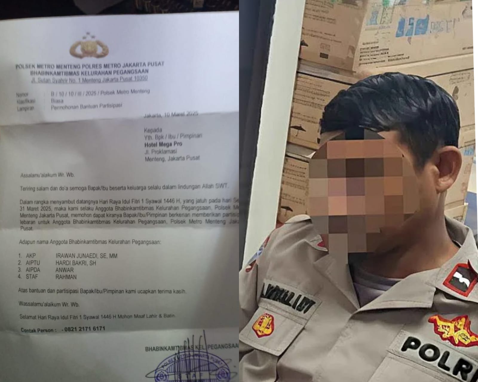 Viral! Seorang oknum Polisi Minta THR ke Salah Satu Hotel di Jakarta, Berakhir di Ringkus dan Ditindak Tegas