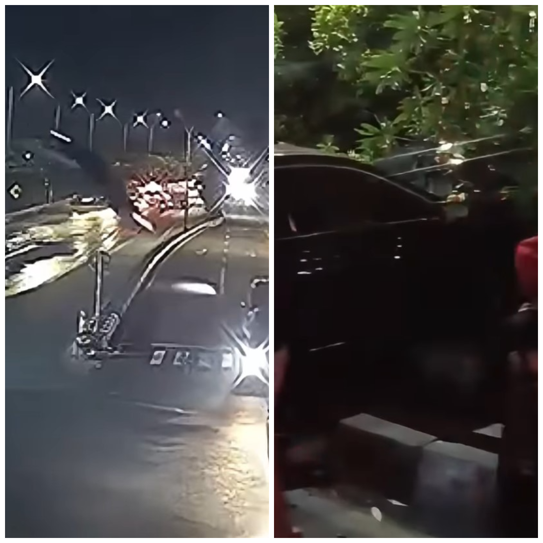Tangkapan layar video cctv saat mobil terjun bebas dari jalan tol Krian-Gresik