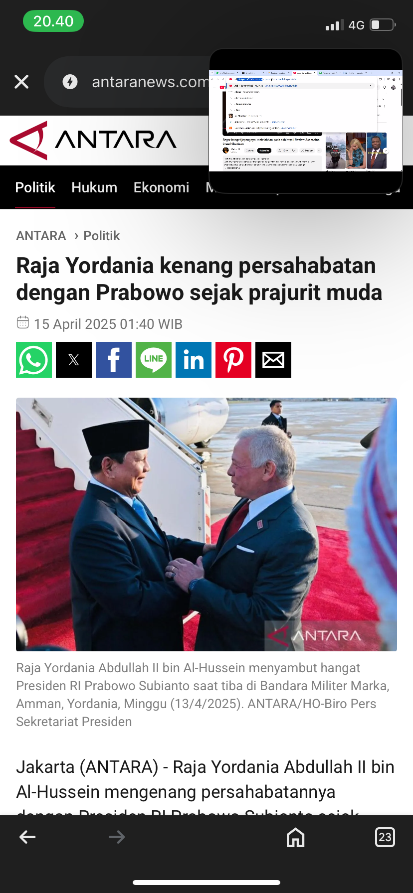 Presiden Prabowo dan Raja Yordania Abdullah II bin Al-Hussein