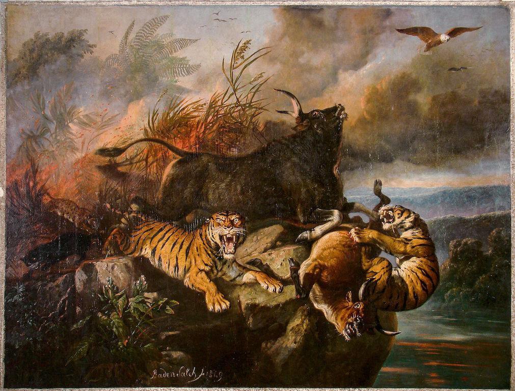 Lukisan Harimau Jawa dan Banteng di Lukisan Karya Raden Saleh (Historia)