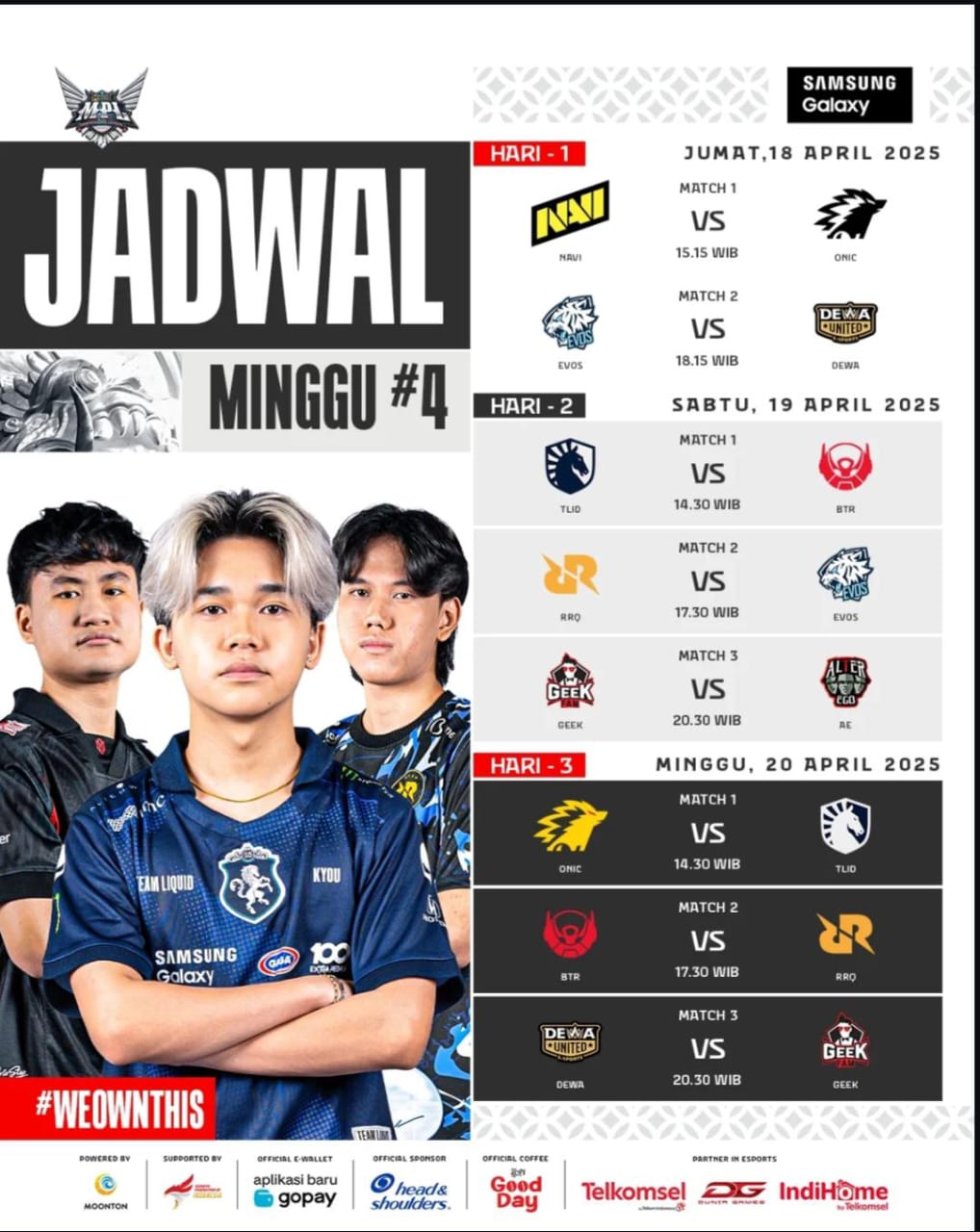Jadwal MPL ID S15 Hari Kedua week 4, Pertemuan Sengit antara RRQ Hoshi vs Evos