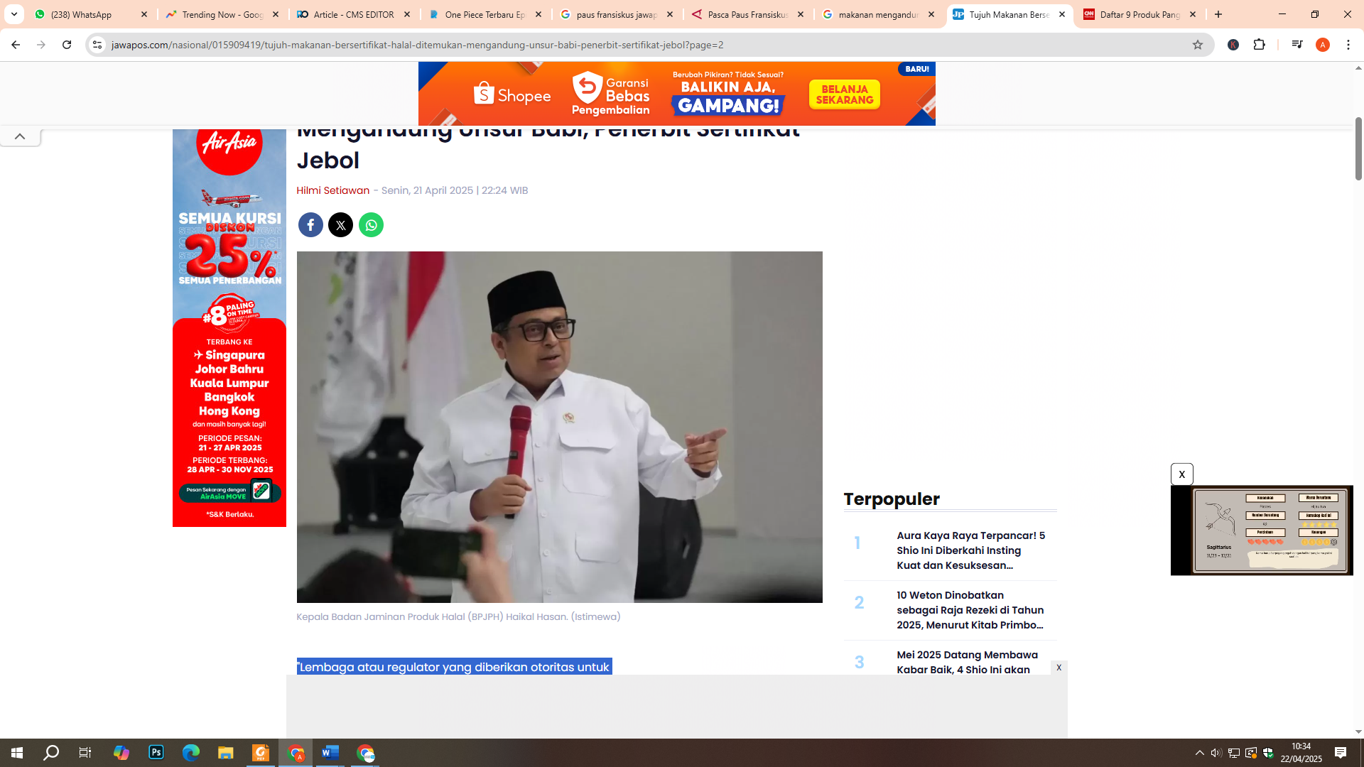 Kepala Badan Jaminan Produk Halal (BPJPH) Haikal Hasan