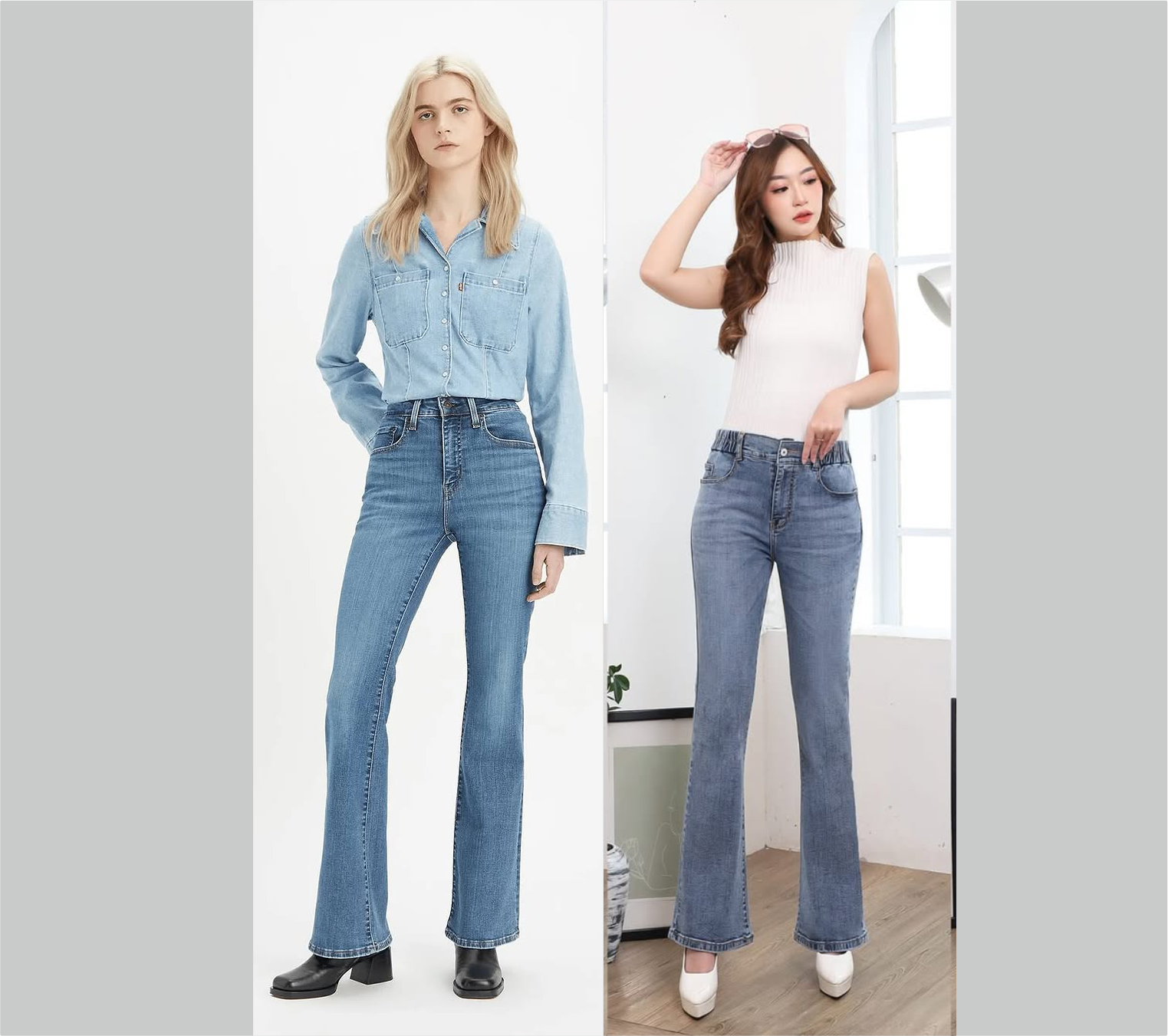 Gambar kiri merupakan celana bootcut jeans dan sebelah kanan merupakan celana cutbray (instagram.com)