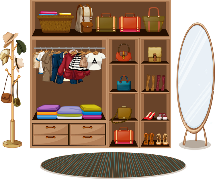 Ilustrasi lemari pakaian lengkap dengan standing mirror (freepik)