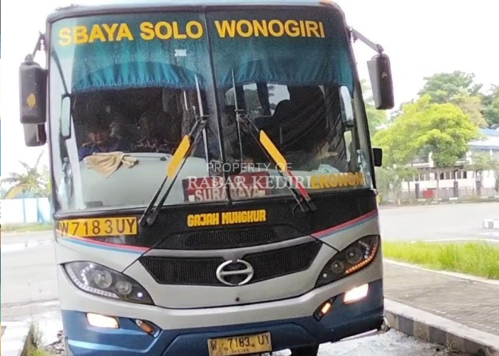 Bus AKAP ekonomi di terminal.