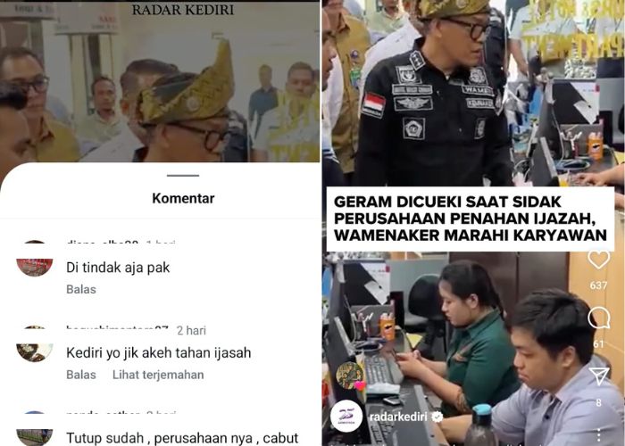 SPAEK UP: Akun di IG Kediri sebut masih banyak perusahaan yang tahan ijazah.