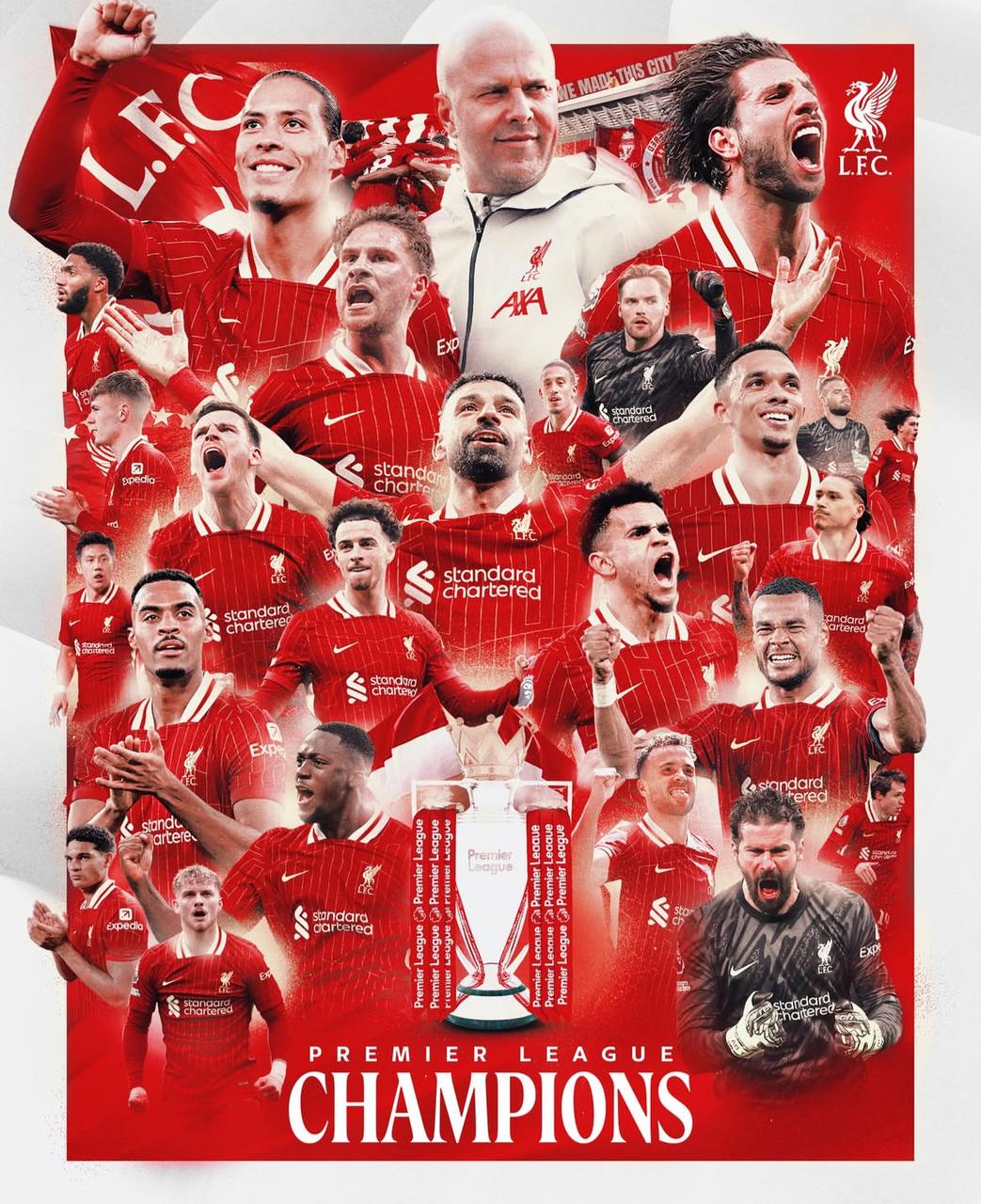 Poster resmi akun media sosial Liverpool usai menjuarai Liga Inggris 2024/2025.