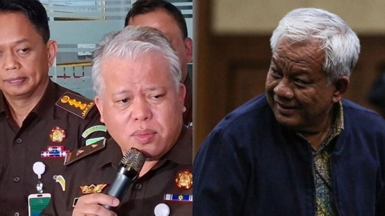 Kepala Pusat Penerangan Hukum (Kapuspenkum) Kejaksaan Agung (Kejagung) kiri. Suparta terdakwa korupsi PT Timah, kanan.