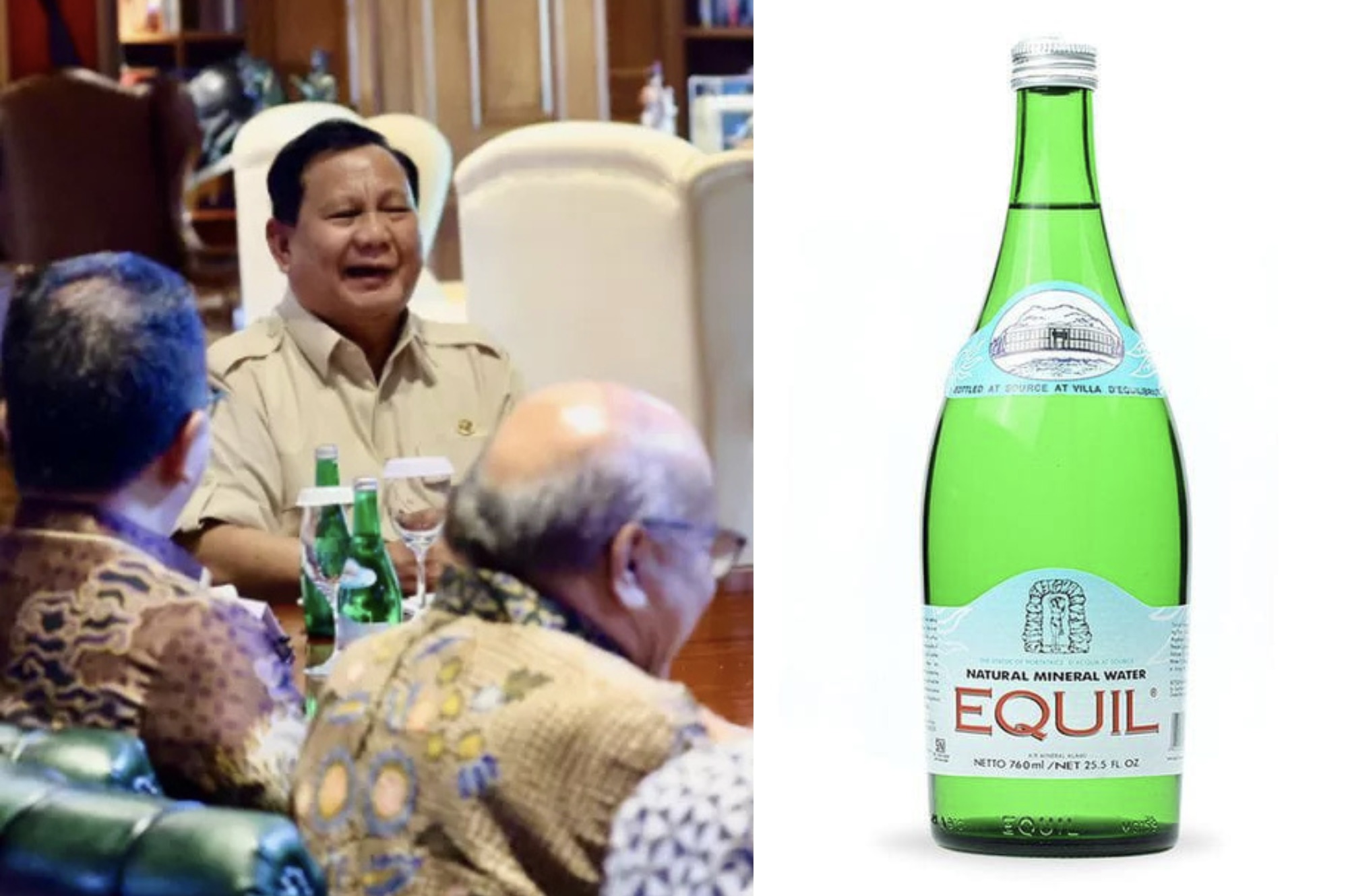 Air Mineral Equil sebagai suguhan rapat Presiden Prabowo