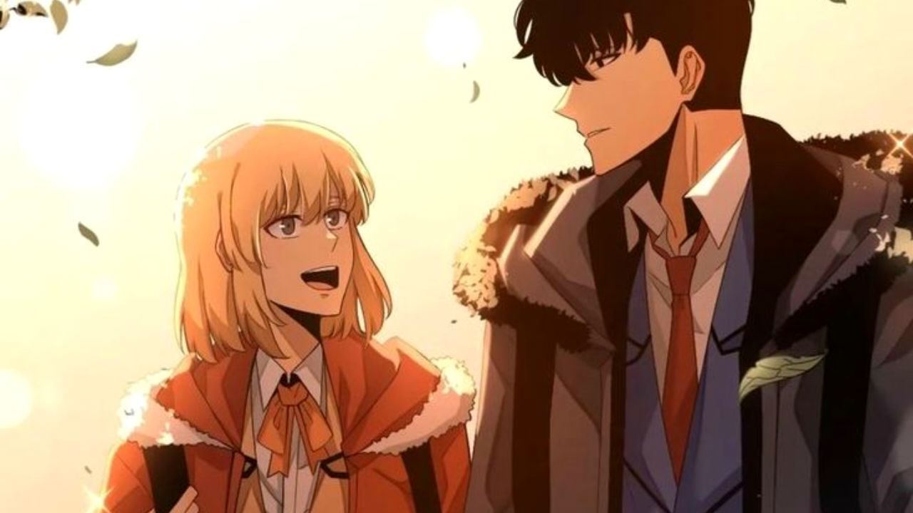 Cha hae in dan Sung Jin Woo bersama di manhwa Solo Leveling.