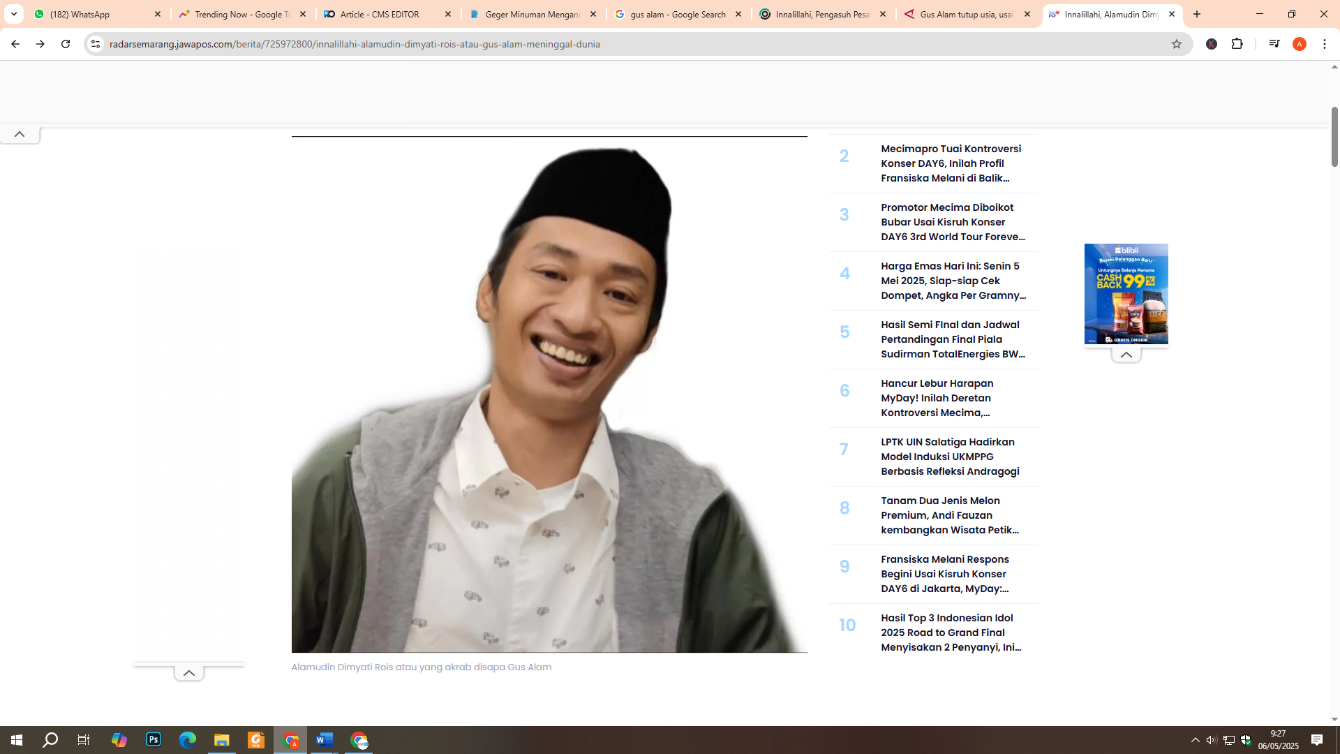 Gus Alam wafat pagi ini