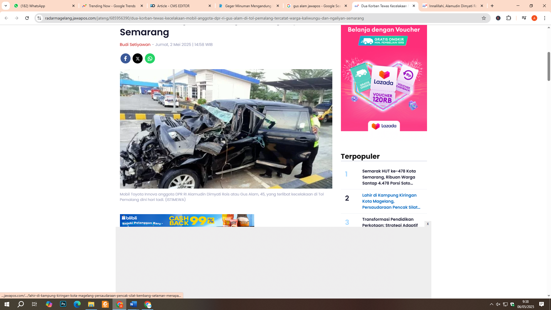 Tampilan mobil Gus Alam usai kecelakaan